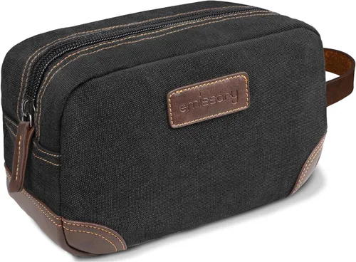 Miniatura 12 de emissary Bolsa de Aseo para Hombre de Cuero y Lona Bolsa de Aseo de Viaje Kit Dopp para Hombre Bolsa de Afeitar para Accesorios de Viaje, Marrón