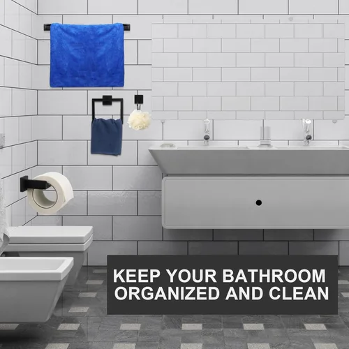 Miniatura 5 de Gisafai Juego de 15 piezas de accesorios de baño negros de 23.6 pulgadas, kit de barra de toalla de baño de acero inoxidable, toalleros, ganchos