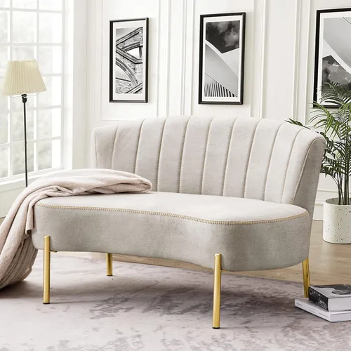 Miniatura 6 de annjoe Sofá de dos plazas tapizado, banco de banqueta, otomano con respaldo y patas de metal dorado para comedor, sala de estar, dormitorio, funiture