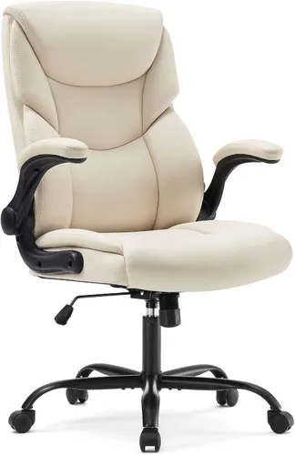 DUMOS Silla de oficina de piel sintética, sillas de escritorio ergonómicas ejecutivas para computadora con reposabrazos abatibles ajustables, silla