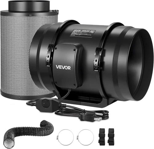 Miniatura 11 de VEVOR Kit de filtración de aire de 4 pulgadas, ventilador de conducto en línea de 180 CFM con controlador de velocidad, filtro de carbono y sistema