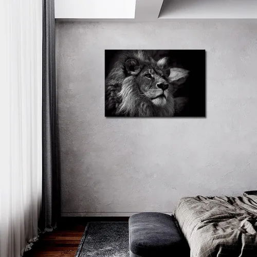Miniatura 2 de Pintura artística de pared de retrato de cabeza de león gris en blanco y negro sobre lienzo animal la imagen para decoración moderna del hogar