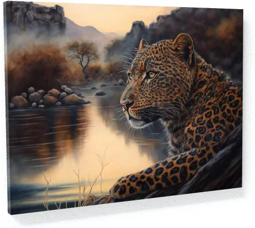 Miniatura 10 de Sense Canvas Arte en lienzo con retrato de leopardo verde 2 – Decoración del hogar para pared, póster grande 40 x 30 / 0.75 pulgadas