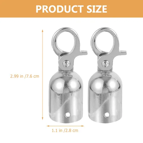 Miniatura 3 de Angoily 2 tapones de extremo de cuerda de acero inoxidable con gancho a presión, clips de mosquetón resistentes para accesorios de cuerda