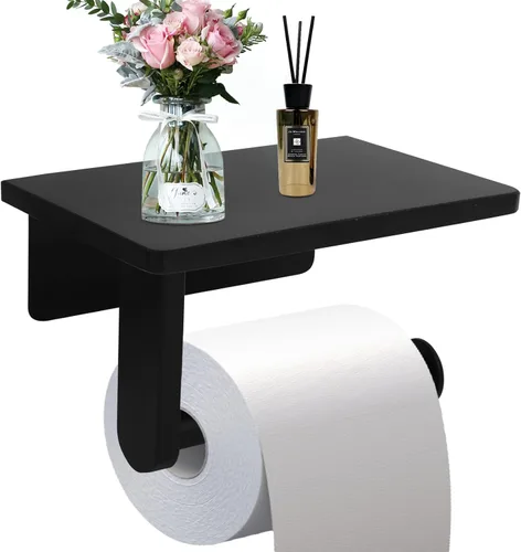 Soporte de papel higiénico con estante de mármol para baño, soporte de papel higiénico montado en la pared adecuado para mega rollo (Pequeño 17 *
