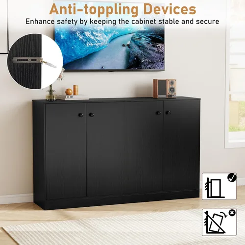 Miniatura 8 de LOKO Armario de almacenamiento de 2 puertas, armario de piso moderno con estante de 3 niveles, gabinete lateral independiente con dispositivo Negro