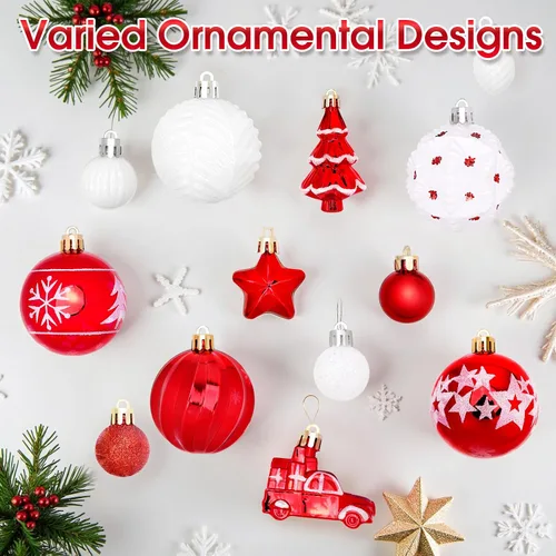 Miniatura 3 de DeckTheHalls 42 adornos de Navidad, varios estilos de adornos de bolas de Navidad, bolas de Navidad inastillables para decoración de árbol