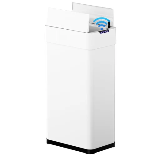 TLSUNNY Basurero automático de 13.2 galones, de acero inoxidable, con sensor de movimiento, cubo de basura inteligente con tapa de mariposa, anillo
