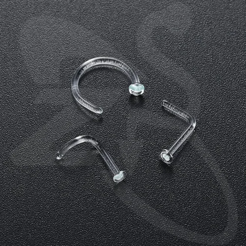 Miniatura 3 de ZS 3 piercings de cristal para la nariz transparentes, 0.63 oz, cartílago curvado, hélice, hélice, nariz, piercing para tabique, joyería