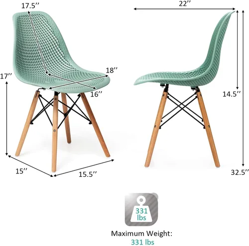 Miniatura 2 de LDAILY Moccha - Juego de 4 sillas de comedor DSW, sillas laterales de PP con patas de madera de haya y diseño de malla, sillas laterales modernas