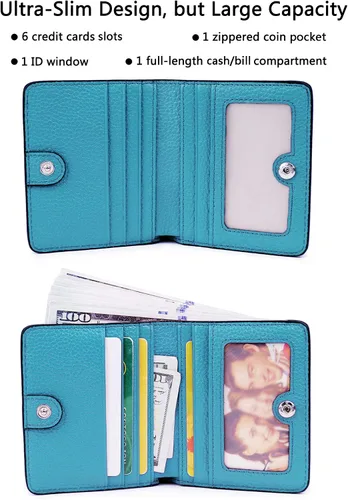 Miniatura 2 de BIG SALE-AINIMOER billetera de bolsillo pequeña con cremallera, plegable, compacta de cuero con bloqueo por identificación por radiofrecuencia