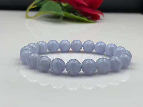 Miniatura 3 de Pulsera elástica con cuentas de ágata de encaje azul natural