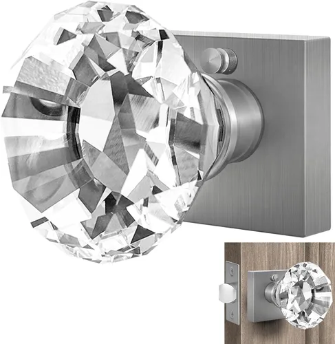 Miniatura 25 de Balin Designs - Perilla de puerta de cristal negro con cerradura, juego de perillas de puerta de vidrio para privacidad interior, manija decorativa
