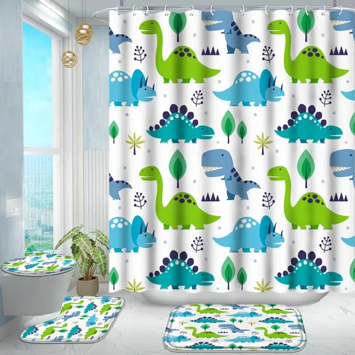 Miniatura 7 de Poedist Juego de 4 cortinas de ducha de baño, juegos de cortinas de baño para niños con alfombras