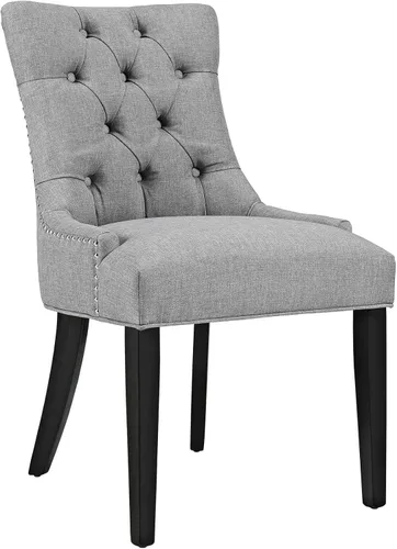 Modway Regent Modern - Silla auxiliar de comedor, elegante tapizada con botones y ribete de cabeza de clavo, color gris claro