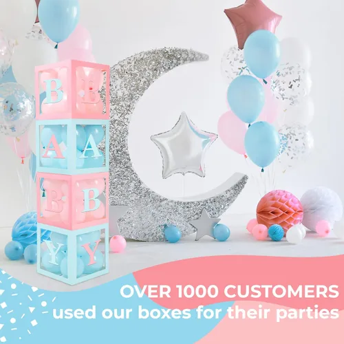Miniatura 2 de Cajas de baby shower con letras - Cajas rosas y azules con globos rosas y azules - Juego de 44 piezas para revelación de género y decoración