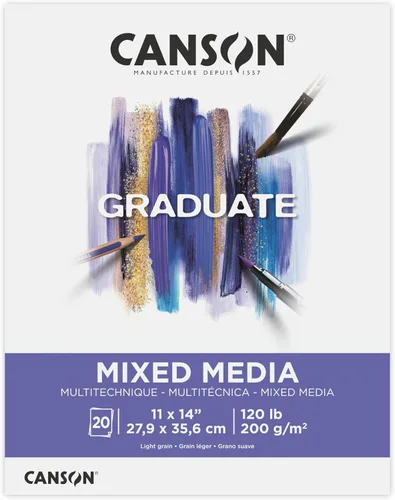 Canson Graduate Bloc de Medios Mixtos, Plegable, 11x14 pulgadas, 20 Hojas | Papel de Artista para Adultos y Estudiantes - Acuarelas, Medios Mixtos,