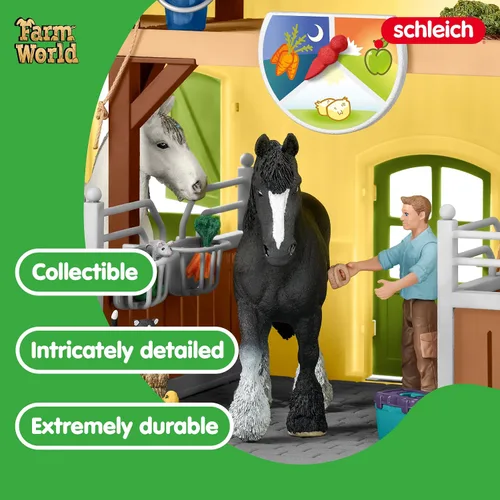 Miniatura 2 de Schleich FARM WORLD - Juego de 82 piezas de establo de caballos con figuras de granjero, caballo y jinete, juegos funcionales de granero y establo