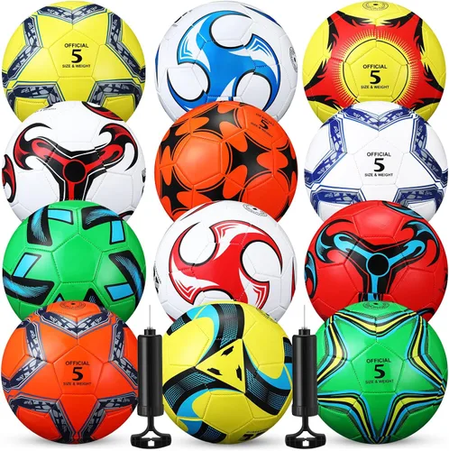 Miniatura 12 de Lunmon 12 pelotas de fútbol a granel con 2 bombas, tamaño oficial, pelota de fútbol desinflada para interior y exterior, juego deportivo