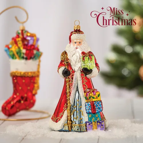 Miniatura 3 de Colección 2025 de Miss Christmas Adorno festivo de Papá Noel de 7.5 pulgadas de vidrio soplado para árbol de Navidad (Papá Noel elegante en blanco)