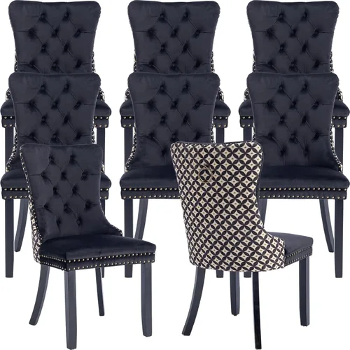 Miniatura 83 de Velvet Dining Chairs Set of 2, Tufted High Chairs with Nailhead Trim, Pull Ring, Black Solid Wood Legs, Elegant Upholstered Accent Chairs for Dining