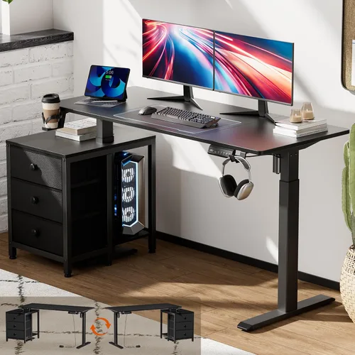 REAHOME - Escritorio eléctrico de pie con cajones, 55 x 24 pulgadas de altura ajustable, escritorio para estar sentado o de pie con almacenamiento,