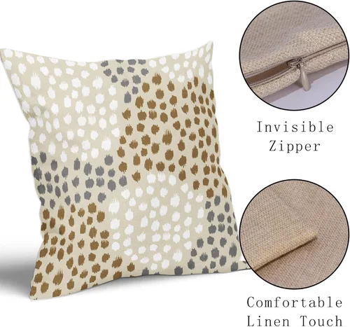 Miniatura 4 de Fundas de almohada marrón y blancas de 18 x 18 pulgadas, juego de 2 almohadas boho grises con lunares, fundas de almohada modernas estampadas