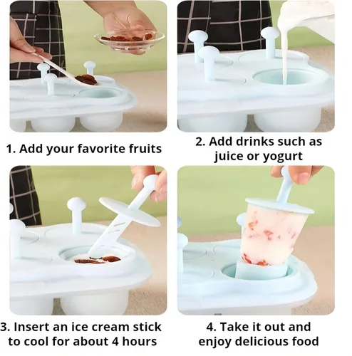 Miniatura 6 de Juego de 2 moldes para paletas de helado para niños, moldes de silicona para hacer helados, moldes de helado congelados, accesorios de cocina, fácil