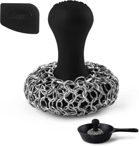 Miniatura 13 de Cuisinel Depurador de malla de hierro fundido + cepillo de limpieza + raspadores de sartén y parrilla - El kit de limpieza de sartén y parrilla