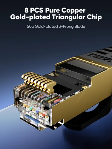 Miniatura 4 de Cable Ethernet Cat 8 de 20 pies plano, cable de Internet trenzado de alta velocidad de 40 Gbps 2000 MHz con RJ45 chapado en oro SSTP, cable LAN