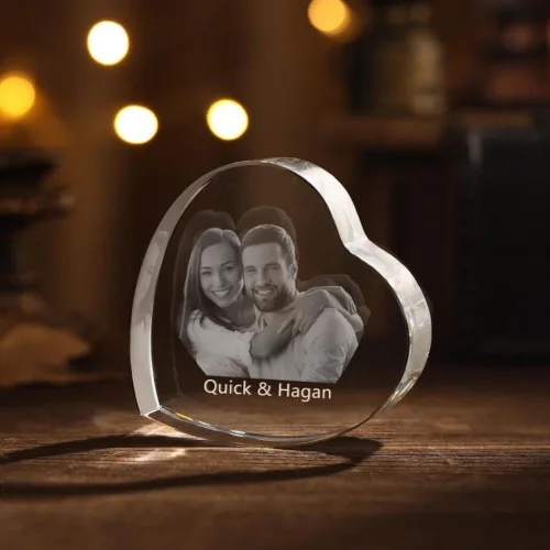 Miniatura 2 de Marcos de corazón de fotos de cristal 3D personalizados, foto de cristal 3D grabada con láser, regalo personalizado para mujeres, esposa, hombres