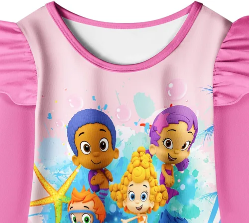 Miniatura 3 de Vestido de dibujos animados de burbujas para niñas pequeñas vestidos con estampado Guppy para niños vestido camisero de 3 a 6 años