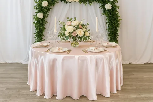 Miniatura 3 de YOUR CHAIR COVERS - Mantel redondo de satén de 120 pulgadas, color rubor, manteles de mesa redondos para mesas de banquete de 5 pies Blush