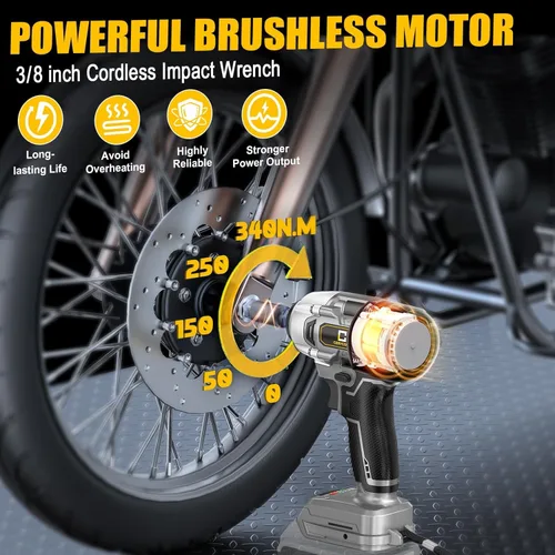Miniatura 2 de Llave de impacto inalámbrica para batería Dewalt 250FT-LBS 3/8 pulgadas 340N.m Pistola de impacto compacta sin escobillas eléctrica incluye luz
