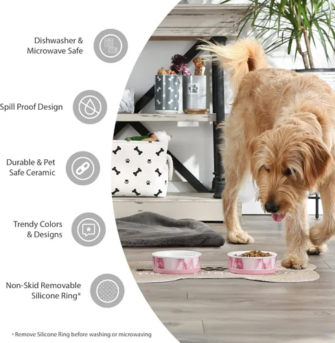Miniatura 11 de Taza para mascotas Bone Dry con diseño de pata en cerámica, colección Lattice, juego mediano, 6x2 pulgadas, gris, 2