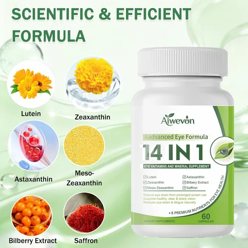 Miniatura 7 de Suplemento de vitaminas oculares 14 en 1 para la visión y la salud ocular - Fórmula de apoyo macular de luteína y zeaxantina para una visión clara
