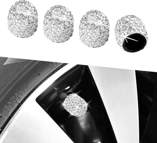 Kewucn Bling - Tapones para válvulas de neumáticos de automóvil, paquete de 4 cubiertas hechas a mano con diamantes de imitación de cristal Blanco