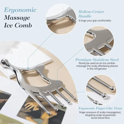 Miniatura 3 de Herramientas faciales del masaje del Gua Sha del metal, peine del masaje del cuero cabelludo para la cabeza Hollow Handle & Massage Heads Deeply