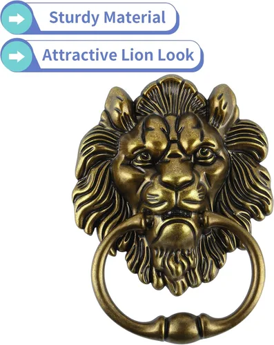 Miniatura 4 de MOLIGOU Aldaba de puerta con cabeza de león, aldaba decorativa para puerta delantera de 6 pulgadas, manija de anillo de puerta de león antiguo