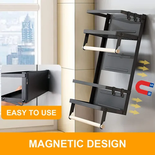 Miniatura 4 de EASTTOWEST Estante magnético para especias, estante magnético de cocina de 4 niveles para refrigerador, nevera, organizador con 2 soportes