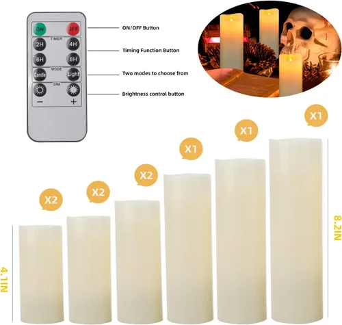 Miniatura 6 de Juego de 9 velas LED sin llama, funciona con pilas, 4, 5, 6, 7, 8, 9 x 2.2 pulgadas de profundidad, velas eléctricas LED de cera real parpadeantes