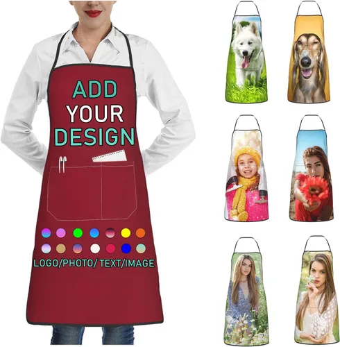 Miniatura 23 de Delantal personalizado con 2 bolsillos, personalizable con nombre, texto, logotipo, foto, cocina, horneado, delantal de cocina para mujeres y hombres