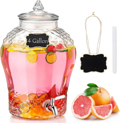 Miniatura 7 de Baderke Dispensador de bebidas de vidrio de 6 galones para fiestas, dispensador de agua de vidrio con espiga de acero inoxidable 18/8 a prueba