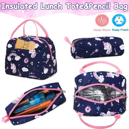 Miniatura 19 de Juego de mochila para niñas y adolescentes, mochila escolar para niños con bolsa para el almuerzo, estuche para lápices, mochilas escolares