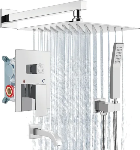 Miniatura 14 de Aolemi Sistema de ducha tipo lluvia, juego combinado de cabezal de ducha con relleno de bañera, ducha de mano de lujo, válvula de montaje en pared
