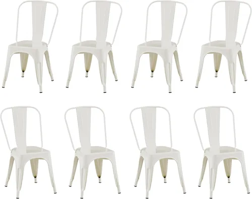 Miniatura 26 de Juego de 8 sillas de comedor de metal, sillas apilables estilo tolix con respaldo, diseñadas para el comedor diario, en interiores, cocina y comedor
