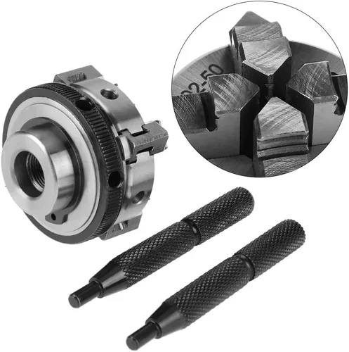 Miniatura 5 de Mini torno de 4 mandíbulas de 1.969 in, sujeción autocentrante reversible, montaje de rosca M14, torno manual para carpintería, mandril compacto