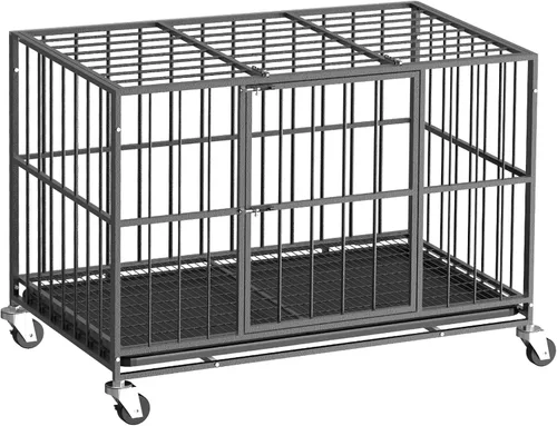 Miniatura 10 de Jaula para Perros Indestructible de Servicio Pesado de 38 pulgadas con Bandejas Removibles, Puerta Doble a Prueba de Escape para Perros con Alta
