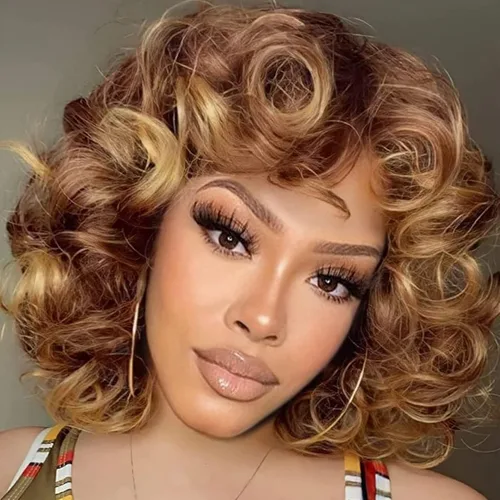 Miniatura 7 de andromeda Pelucas rizadas marrones para mujeres negras, peluca rizada afro suave con flequillo, suelta, bonita, rizada, resistente al calor, aspecto