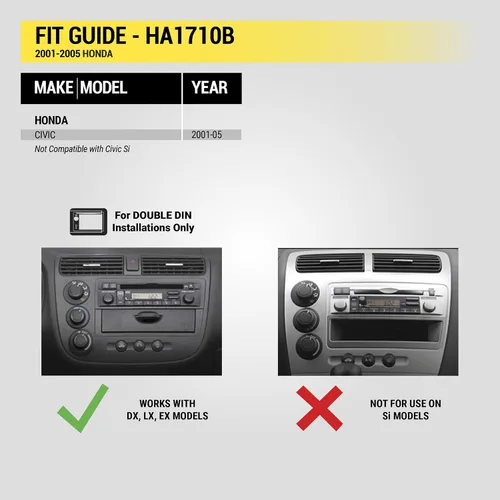 Miniatura 3 de Scosche HA1710B - Kit de instalación de radio doble DIN para salpicadero compatible con Honda Civic 2001-05 selecto, kit de instalación estéreo